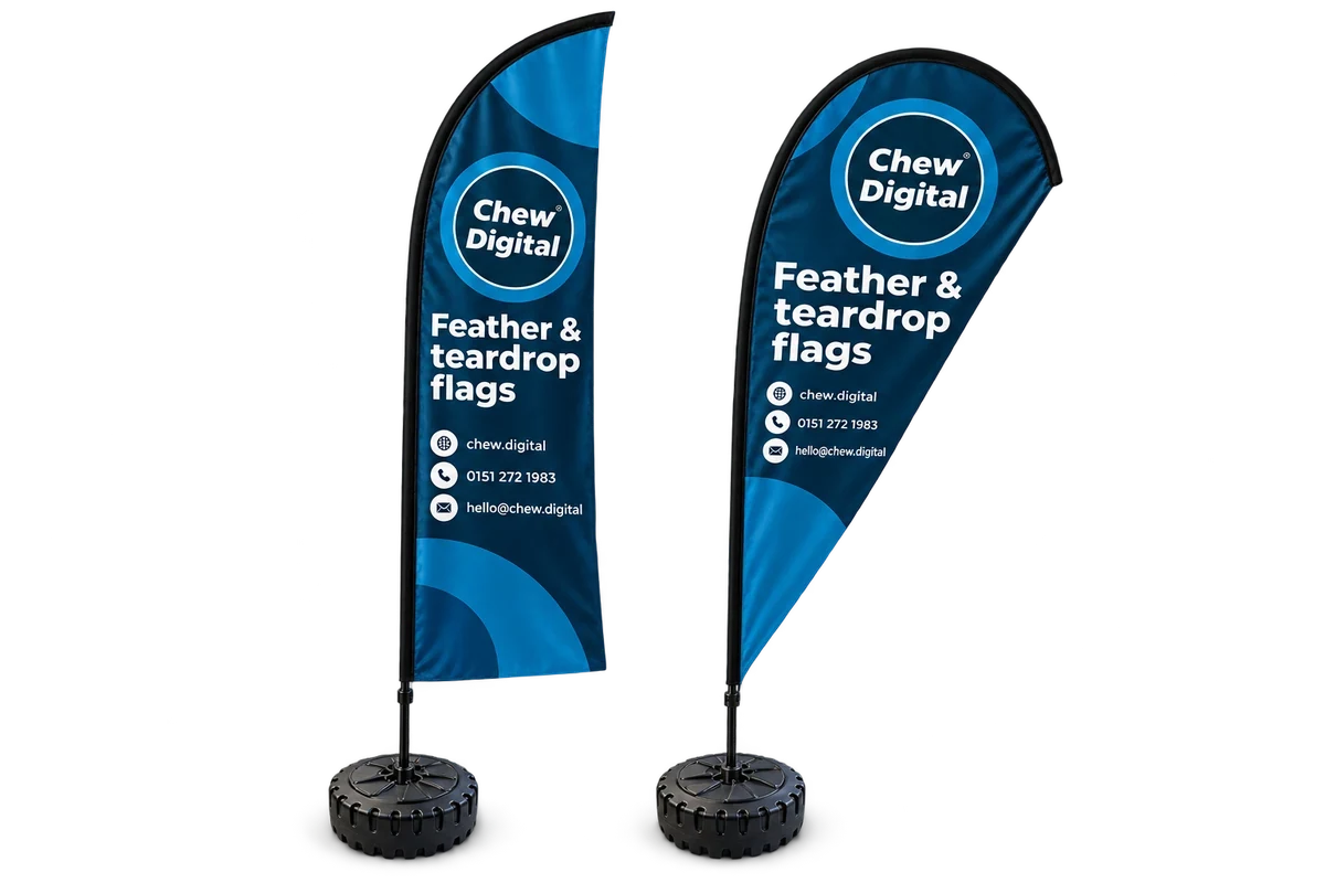 Chew Digital® feather & teardrop flags product mockup