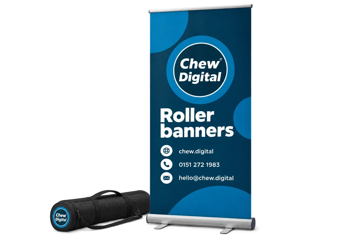 Chew Digital® roller banners product mockup