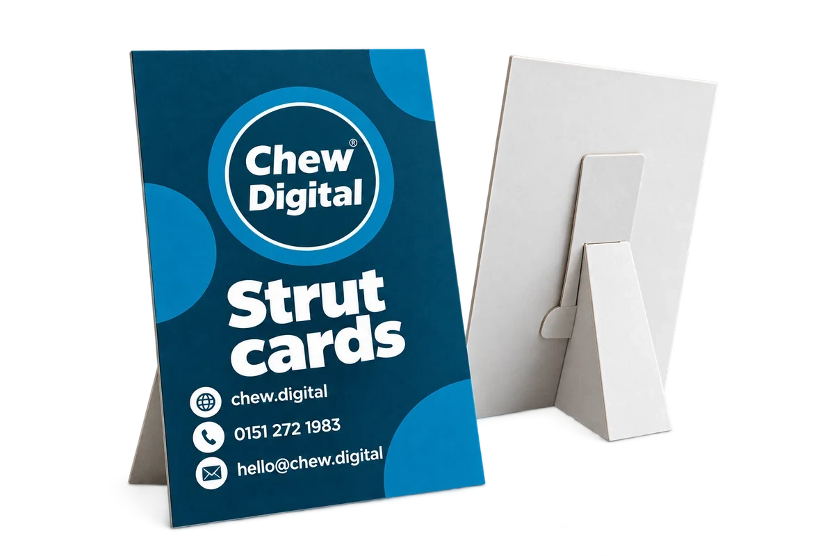 Chew Digital® strut cards product mockup