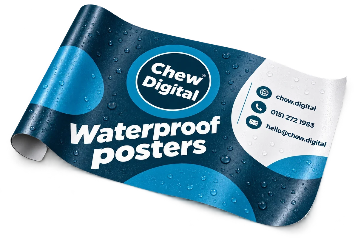 Chew Digital® waterproof posters product mockup