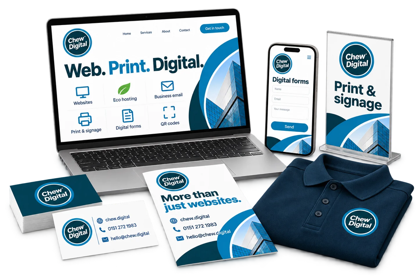 Illustrative Wirral Eco web, print and workwear range